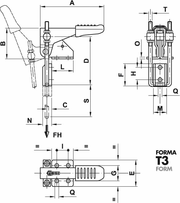 immagine dettagliata bloccaggio a tirante acciaio inox 160/T3X