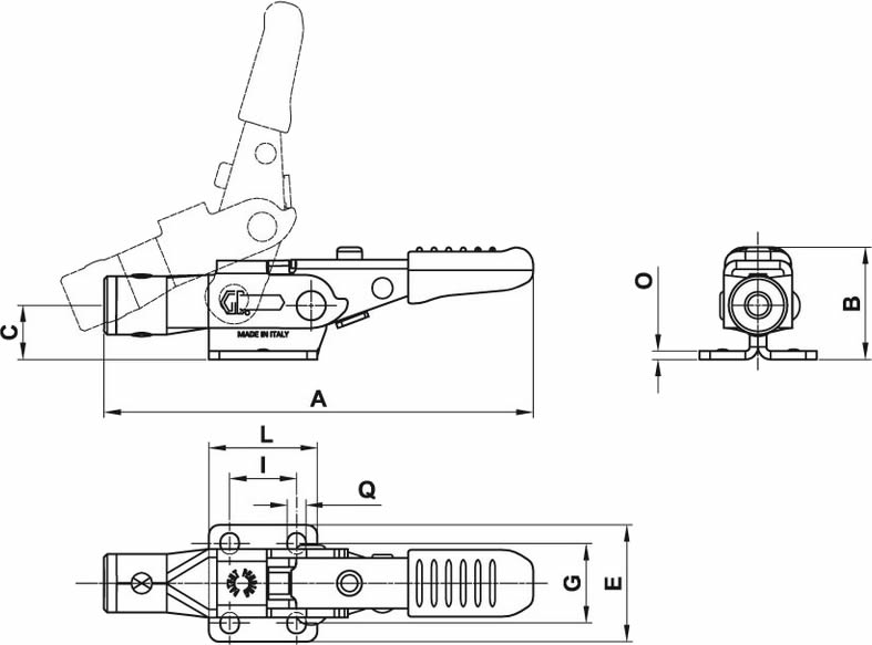 immagine dettagliata bloccaggio a tirante acciaio inox 160/T5X