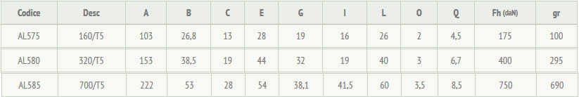 tabella dettagliata bloccaggio a tirante 160/T5