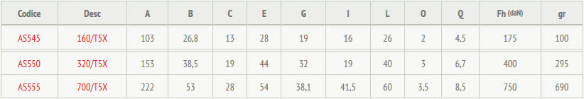 tabella dettagliata bloccaggio a tirante acciaio inox 160/T5X