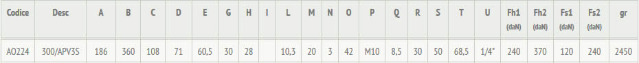 tabella dettagliata bloccaggio pneumatico 300/APV3S
