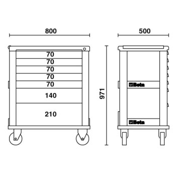 Misure carrelli portautensili Beta C24S/6 con 6 cassetti