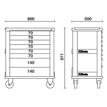 Misure carrelli portautensili Beta C24S/6 con 6 cassetti