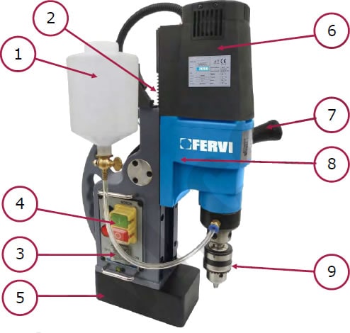 principali parti del trapano magnetico 0518/20 Fervi