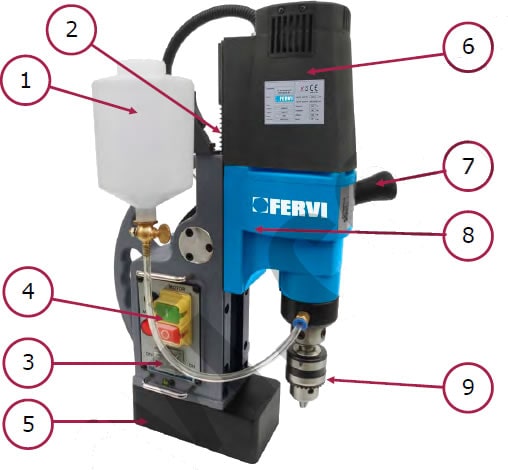 principali parti del trapano magnetico 0518/30 Fervi