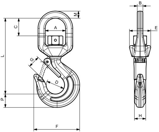 Dimensioni gancio girevole G80 Carcano