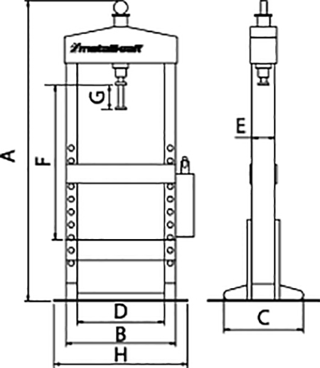 dimensioni pressa idraulica WPP 15 Metallkraft