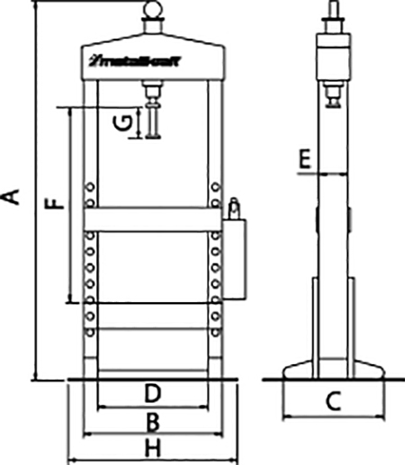 dimensioni pressa idraulica WPP 50 M Metallkraft