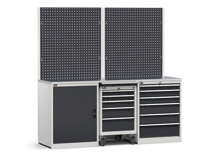 Arredo modulare per officina Fami GARAGE102 con piano in acciaio inox,  2041x695x2000mm [GARAGE102]