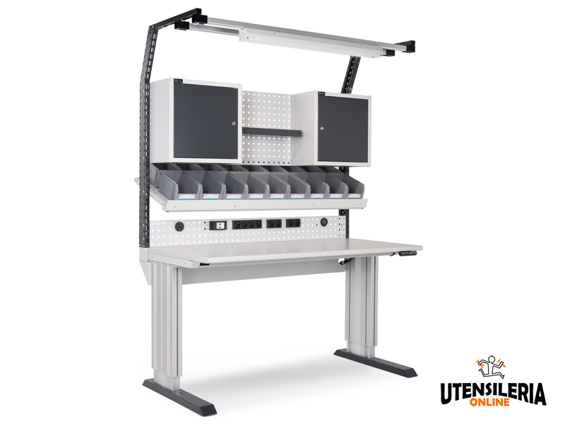 Scrivania 'Pomona' Regolabile In Altezza Con Sollevamento Elettrico Postazione Con Tappetino Per Mouse Bianco Pro Tec 86414086
