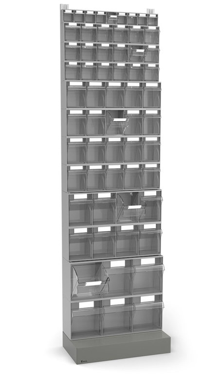 Dotazione scaffale porta minuteria Visual Box con base e 61 cassetti Fami