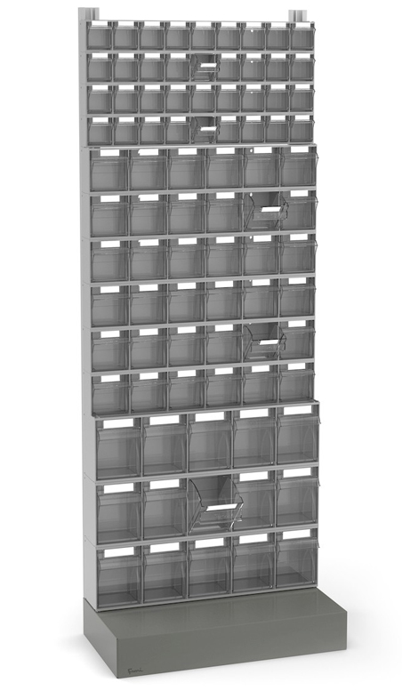 Dotazione scaffale porta minuteria Visual Box con base e 87 cassetti Fami