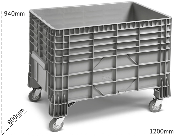 Schema tecnico cassone con ruote Fami 550 litri