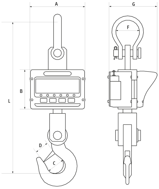 Schema tecnico dinamometro digitale Fervi D012