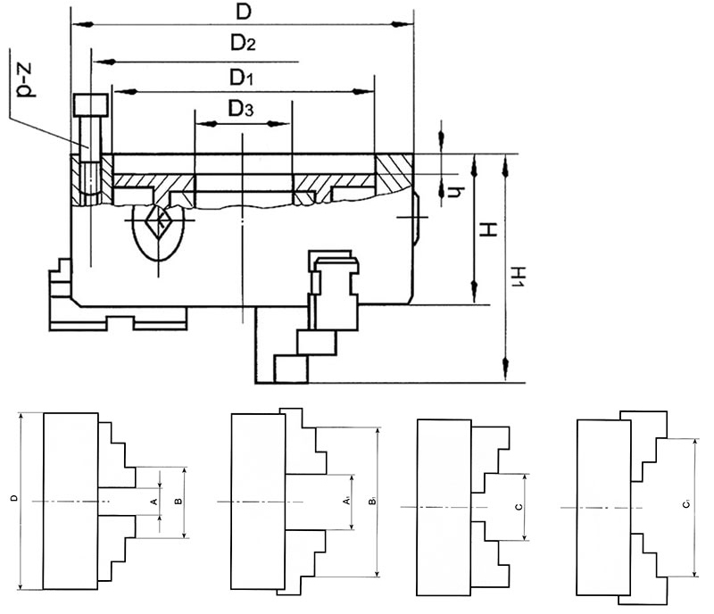 Schema tecnico mandrino autocentrante Fervi M049/100