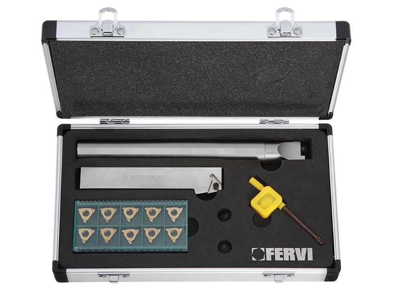 Assortimento 16 utensili da tornitura Fervi KICAN per canalini interni/esterni