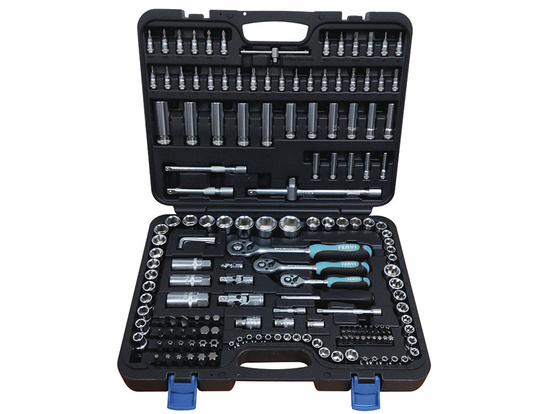 Set 179 chiavi a bussola cromate Fervi S179 da 1/4", 3/8" e 1/2" in valigetta