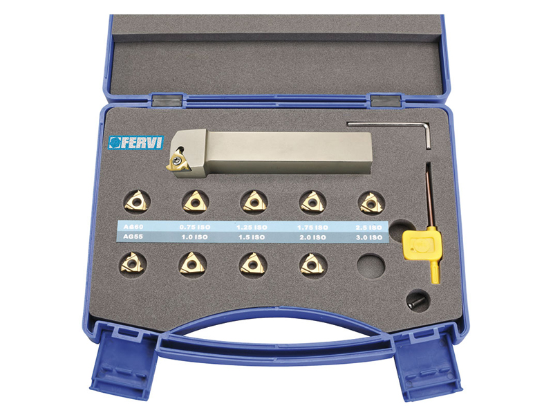 Assortimento 15 utensili per filettatura esterna Fervi KISER25 150mm in valigetta