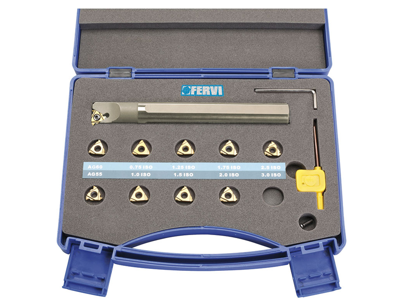 Assortimento 15 utensili per filettatura interna Fervi KISNR25 200mm in valigetta