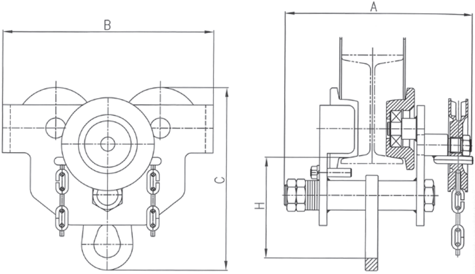 Schema tecnico carrello porta paranco Finat CPP