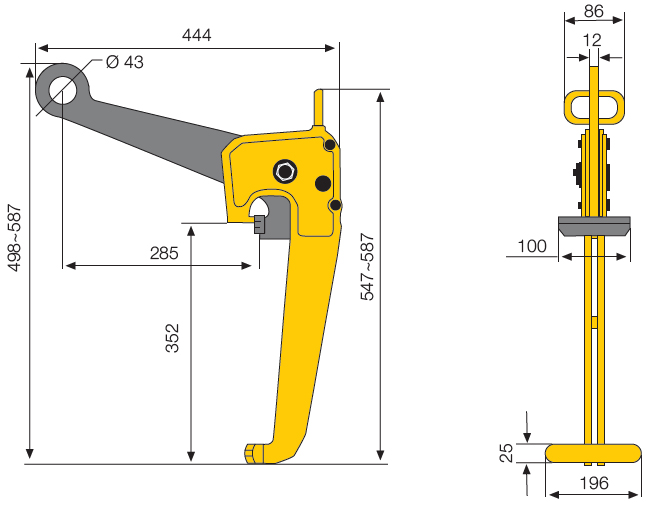 Schema tecnico pinza sollevamento fusti Finat DLC-V