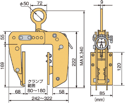 Schema tecnico pinza sollevamento Finat PTC