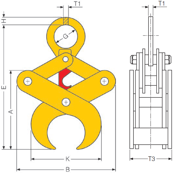 Schema tecnico pinza sollevamento tondi Finat RJ