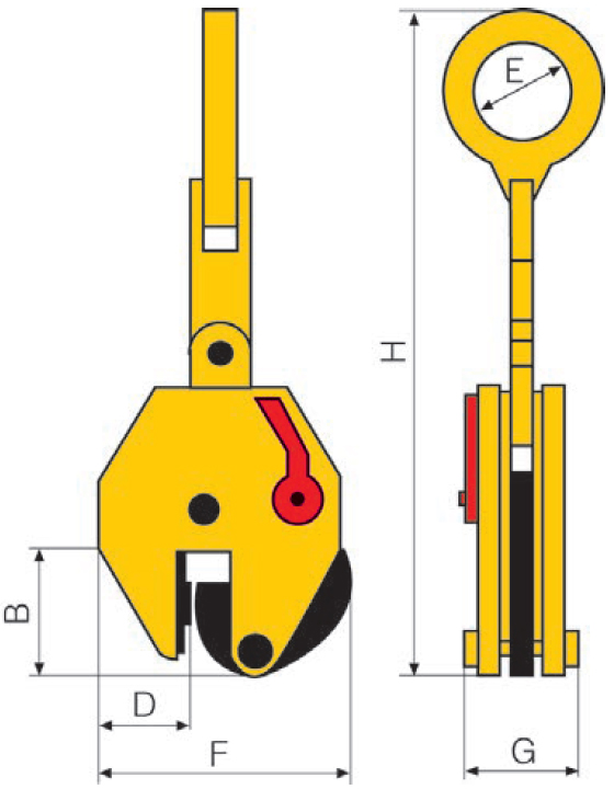 Schema tecnico pinza sollevamento lamiera Finat TPS