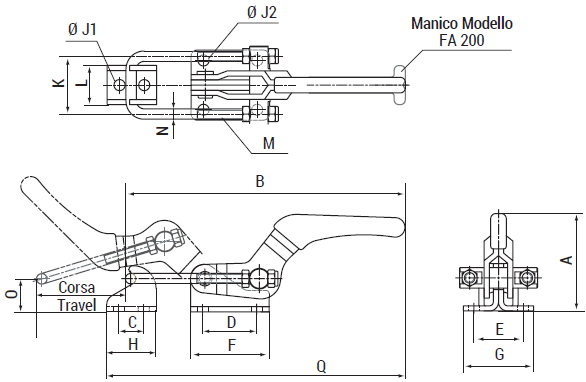 schema tecnico bloccaggio rapido tirare FA200 Finat