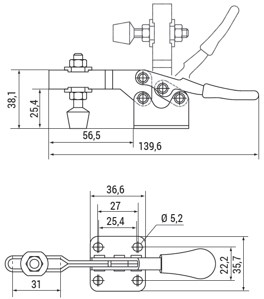 schema tecnico bloccaggio rapido orizzontale HH350 Finat