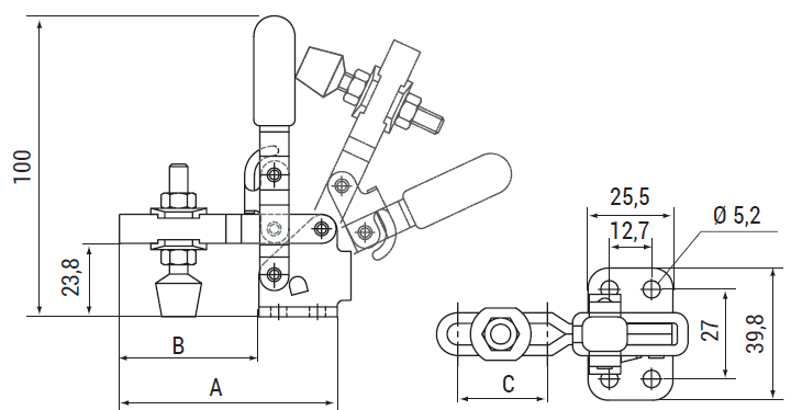 schema tecnico bloccaggio rapido verticale HV 250-U Finat