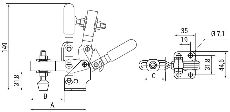 schema tecnico bloccaggio rapido verticale HV 450 Finat