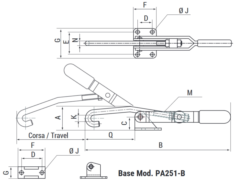 schema tecnico bloccaggio rapido tirare PA350 Finat