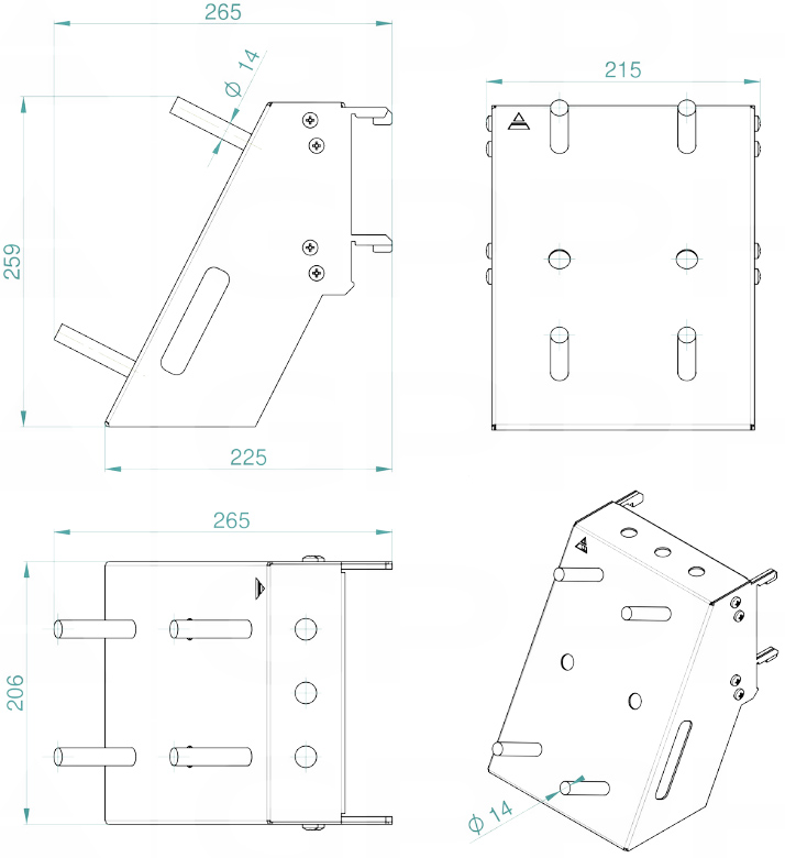 Schema tecnico mensola mista GPPH per tavoli saldatura con fori 16mm