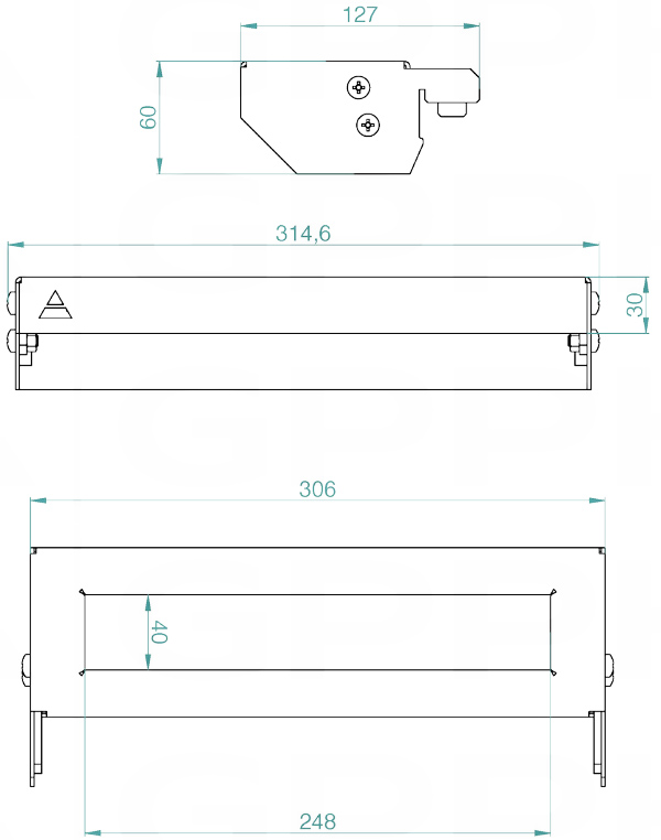Schema tecnico mensola porta morsetti taglia M GPPH per tavoli saldatura con fori 28mm