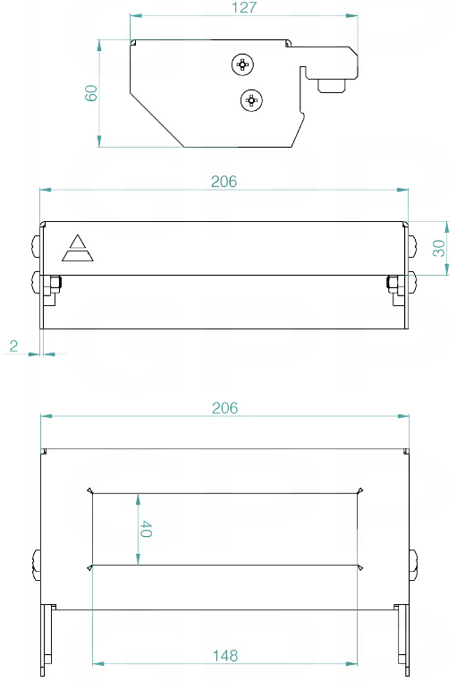 Schema tecnico mensola porta morsetti taglia M GPPH per tavoli saldatura con fori 28mm