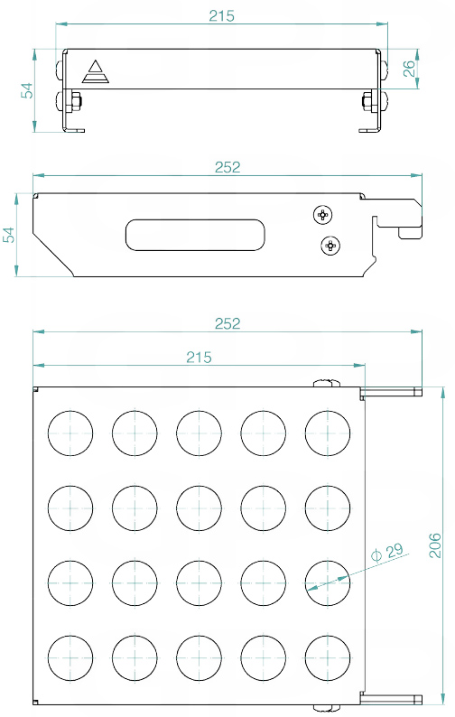 Schema tecnico mensola porta perni taglia M GPPH per tavoli saldatura con fori 28mm