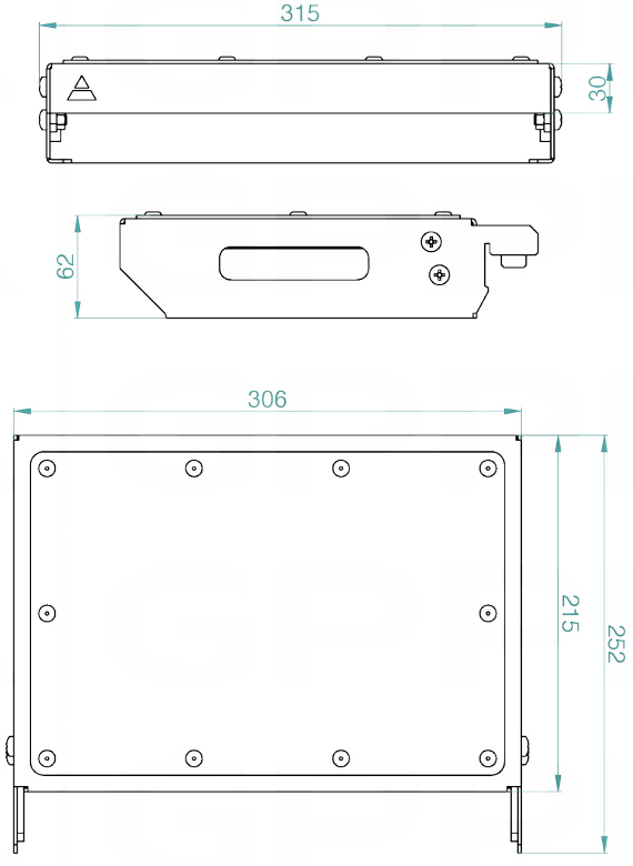 Schema tecnico mensola piana taglia L GPPH per tavoli saldatura con fori 16mm