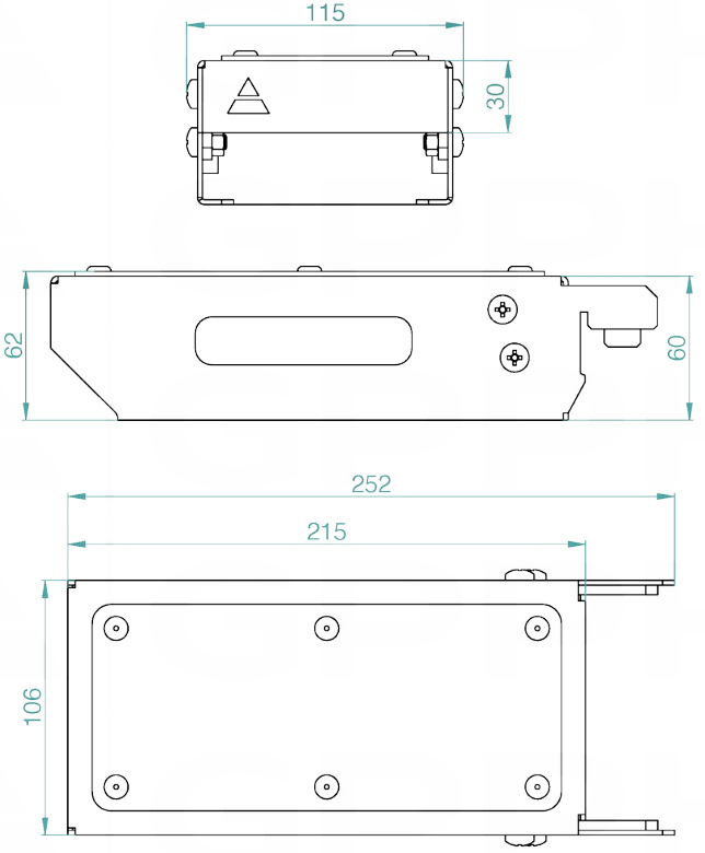 Schema tecnico mensola piana taglia S GPPH per tavoli saldatura con fori 16mm