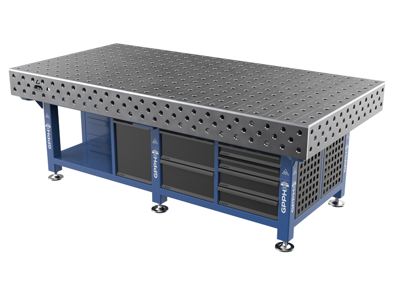 Stazione di saldatura GPPH SteelPlus 2,4x1,2mt spessore 12mm, fori 28mm griglia 100x100mm