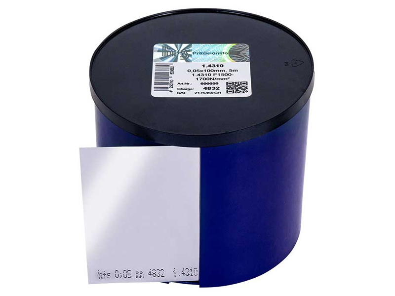 Nastro calibrato acciaio inox HS Prazisions Folien 100mm x 5mt, spessore 0,03mm
