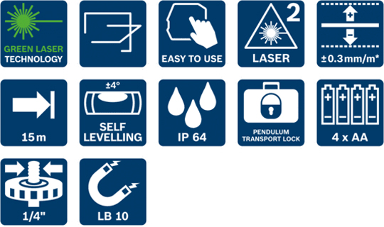 icone funzioni livella laser Bosch GLL 2-15 G