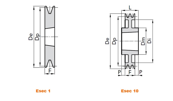 illustrazione misure pulegge 1 gola SPB Taper Lock 01