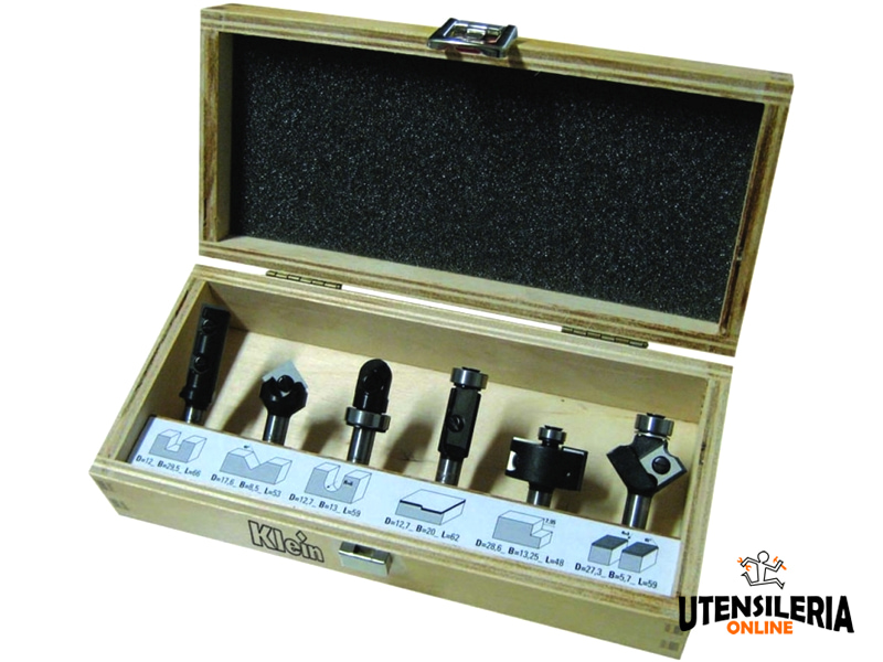 Set 6 frese a coltellino Klein miste per legno codolo 8mm [XWC.001.R]