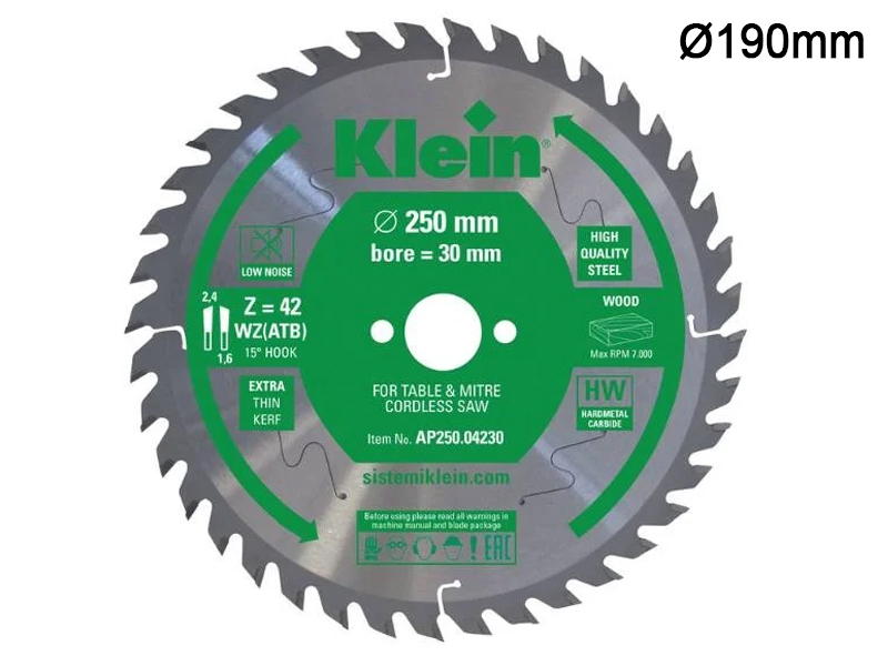 Lama circolare a spessore sottile Klein AP ��190x30x1,7mm per legno, compensato, MDF, 24-48 denti
