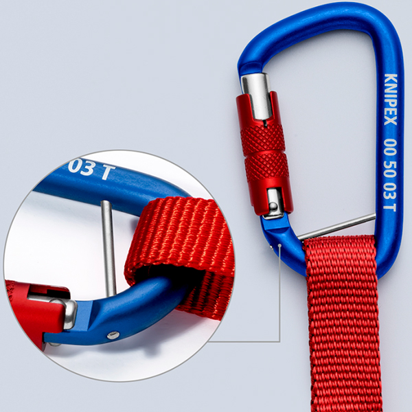 utilizzo adattatore fettuccia con moschettone fisso ancoraggio utensili Knipex