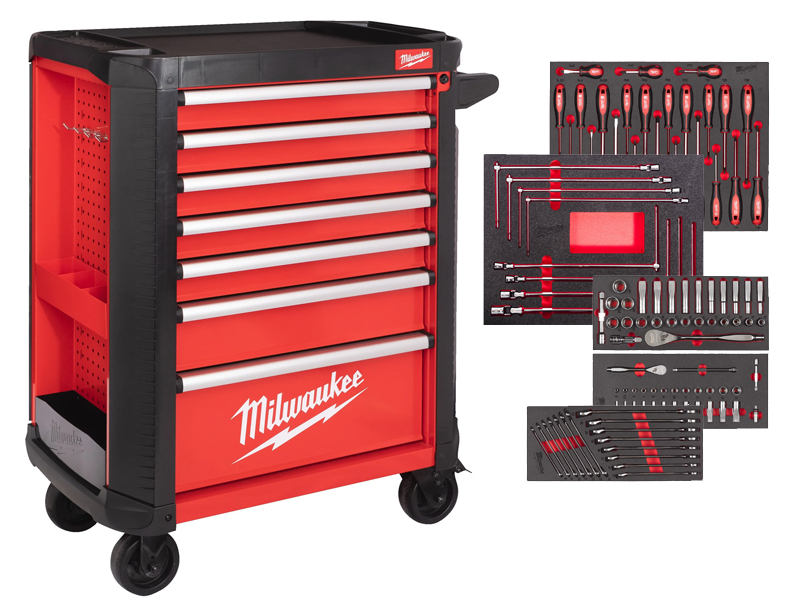 Carrello portautensili Milwaukee SRC30-1 a 7 cassetti con 186 utensili per l'automotive