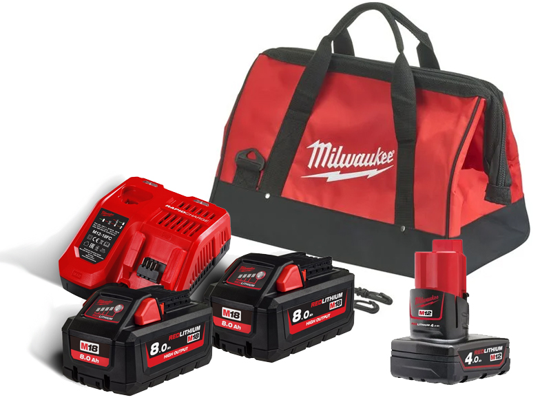 Milwaukee M18 HNRG-802 Kit Batteria 8 Ah, caricabatteria e borsa porta  porta utensili