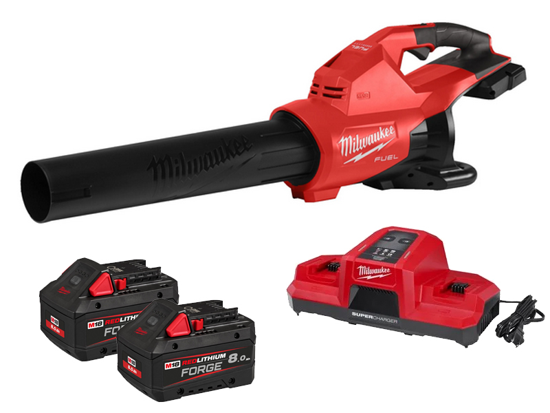 Soffiatore a doppia batteria Milwaukee F2BL M18 Fuel 233 km/h con 2 batterie 8Ah e caricabatteria