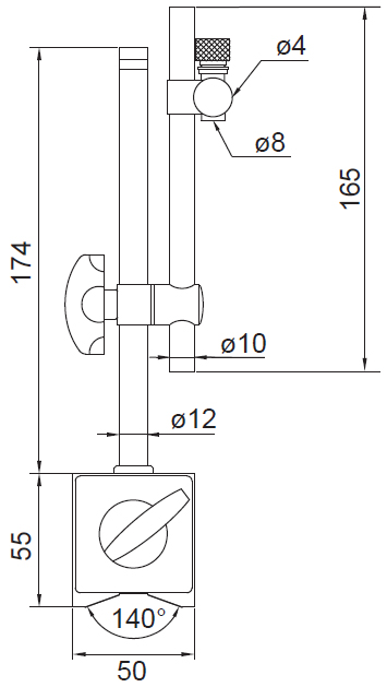 Misure supporto magnetico Rupac 2001800